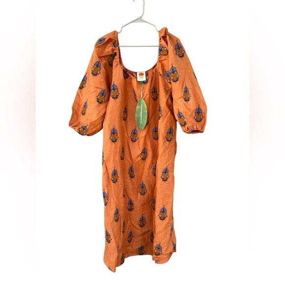 NWT Farm Rio Orange Embroidered Midi Dress - Pineapple’s - Size Large - Picture 2 of 16